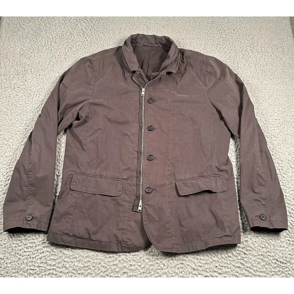 ALLSAINTS Leahurst Blazer Double Layered Cotton Leather Trim Jacket Mens 44 Flaw
